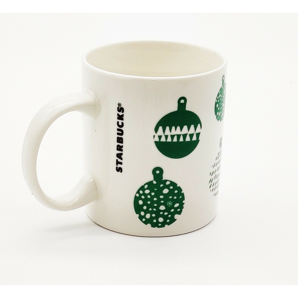 Starbucks 2016 Christmas Mug Cup White with Green Ornaments Coffee/Tea 12 oz